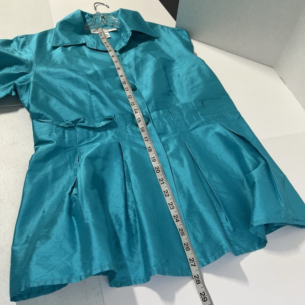 Sara Campbell 100% Silk Blazer Jacket Womens 12 Turquoise Blue Elegant Old Money - Picture 11 of 12